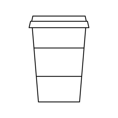 Kahve fincanı vektör simgesini kaldırın. Taslak kahveyi paket yap. Tek kullanımlık plastik bardak, fast food. Beyaz arka planda izole edilmiş klasik kağıt bardak. Kahve dükkanının logosu.