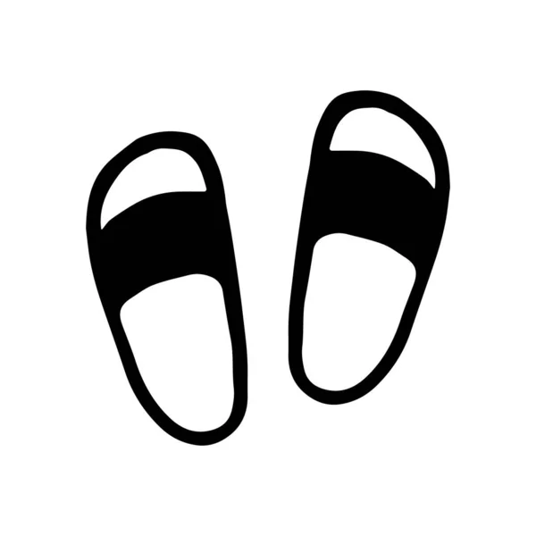 Flip Flops Vector Icon Doodle Style Black Slippers Isolated White — 스톡 벡터