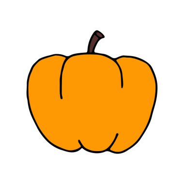 Karalama tarzında renkli balkabağı. Cadılar bayramı ve hasatın el çizimi sembolü. Vektör illüstrasyonu