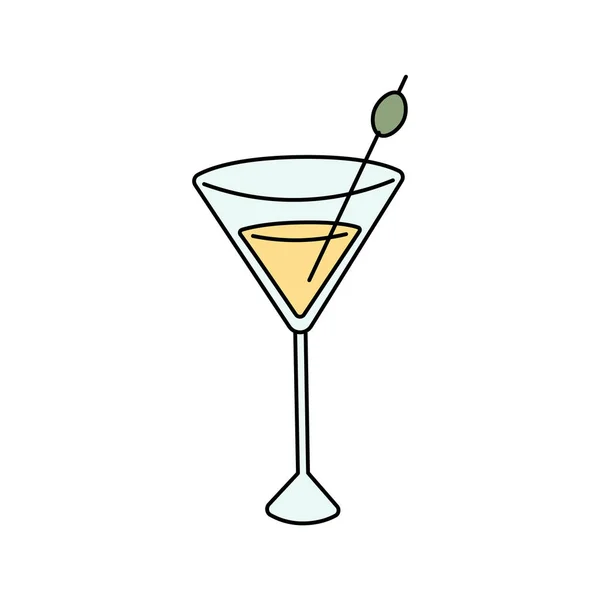Copa Martini Con Aceitunas Estilo Garabato Lindo Cóctel Dibujos Animados — Archivo Imágenes Vectoriales
