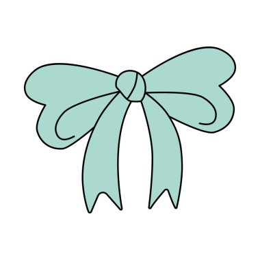 Karalama tarzında tek bir mavi düğüm. Beyaz arkaplanda izole edilmiş kravatın vektör illüstrasyonu. Dekorasyon, tasarım, tebrik kartları, çıkartmalar ve posterler için imzala