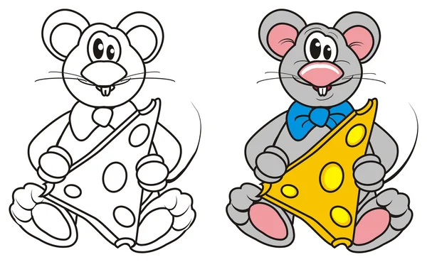 Χρωματισμό γκρι ποντίκι με τυρί — Φωτογραφία Αρχείου