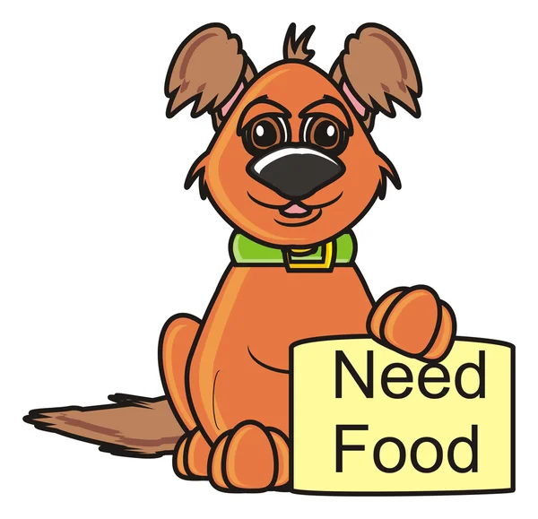 Brązowy pies ze znakiem - potrzebuje żywności — Zdjęcie stockowe