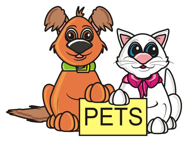 Hund und Katze mit einem Schild - Haustiere — Stockfoto