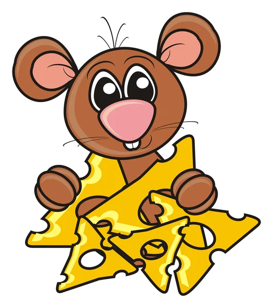 Ratón marrón sosteniendo un queso — Foto de Stock