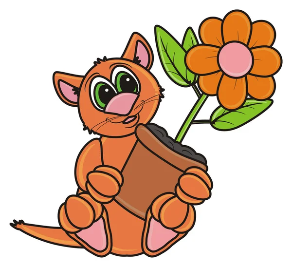 Bir çiçek ile kahverengi kedi — Stok fotoğraf