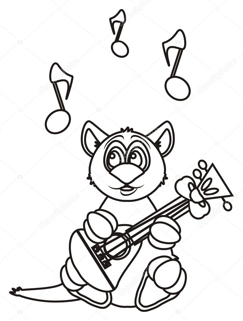 Gatto da colorare con una chitarra — Foto Stock