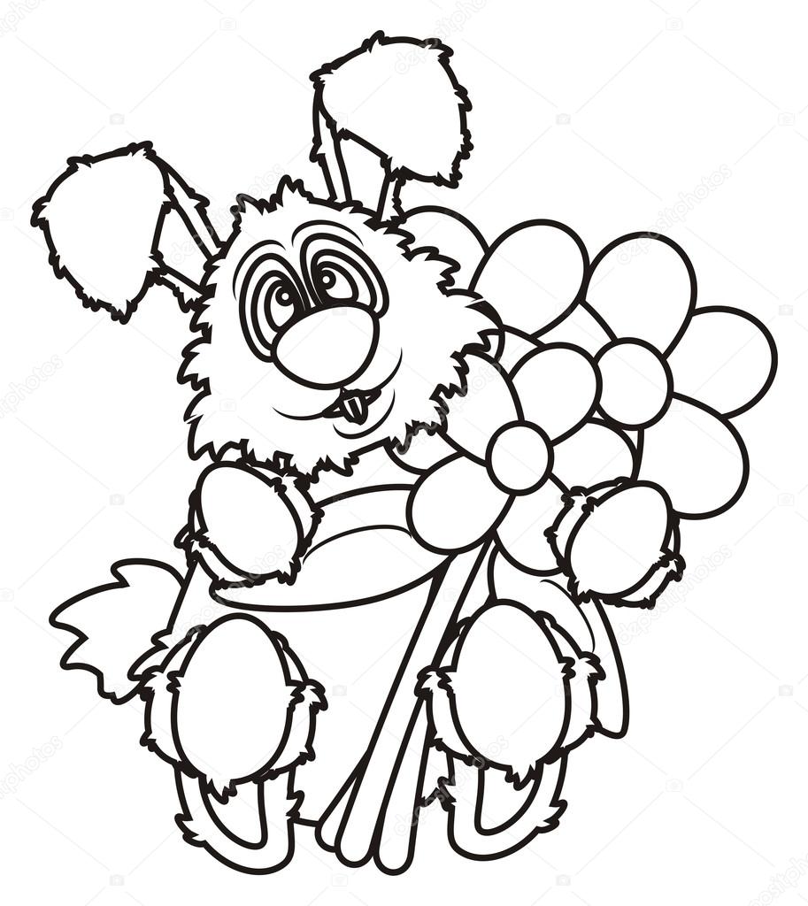 Kleurplaat Gezicht Wit Konijntje Met Bloemen Stockfoto