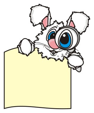 bir büyüteç ve boş bir levha ile beyaz tavşan