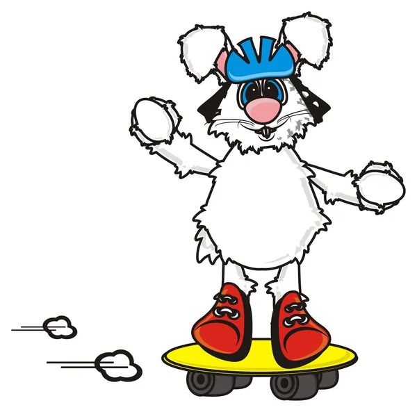 Білий кролик стоїть на скейтборді — стокове фото