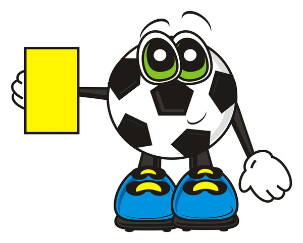 Bola de futebol segurando um cartão amarelo — Fotografia de Stock