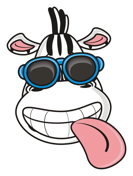 Zebra in zonnebril toont tong — Stockfoto