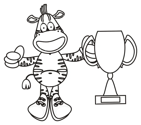 Színezés boldog zebra a futballcipő tartó egy csésze — Stock Fotó