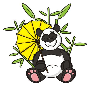 bir şemsiye tutan panda