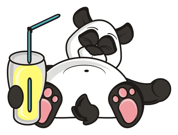 Panda tidur dan memegang minuman — Stok Foto