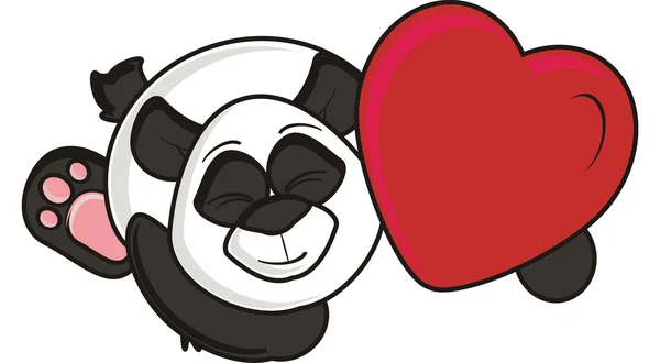 熊猫睡觉用红色的心 — 图库照片