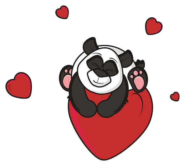 Panda sdraiato sul cuore rosso — Foto Stock