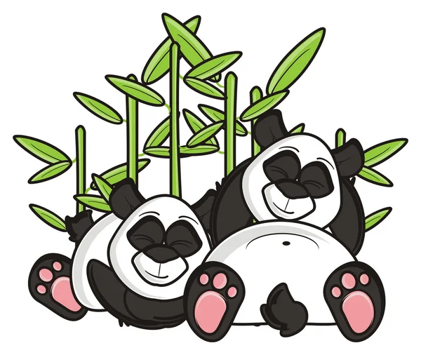 Две панды спят вместе в бамбуке — стоковое фото