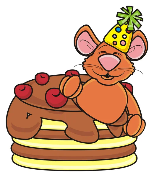 Bastoncini di mouse e torta di compleanno — Foto Stock