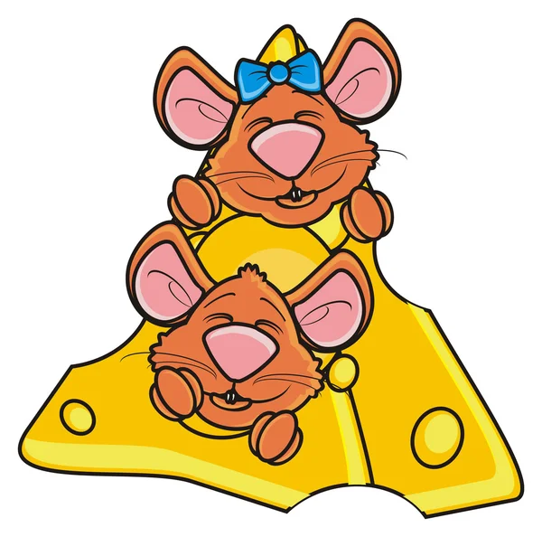 Par de ratones hocicos que sobresalen del queso —  Fotos de Stock