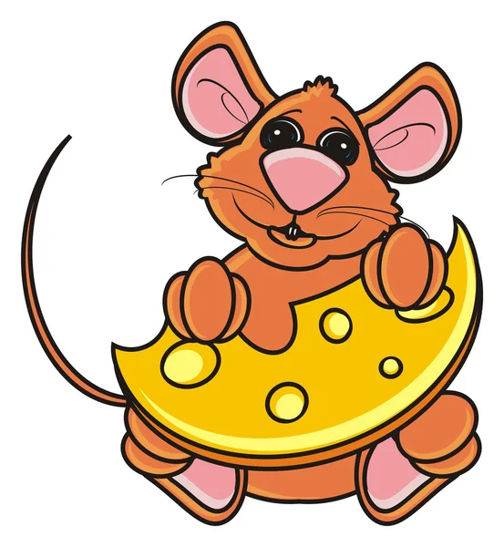 Maus hält ein Stück Käse — Stockfoto