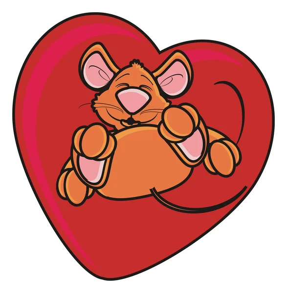 Muis is in groot rood hart — Stockfoto