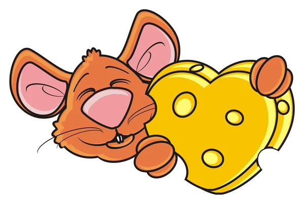 Maus guckt Käse in Herzform — Stockfoto