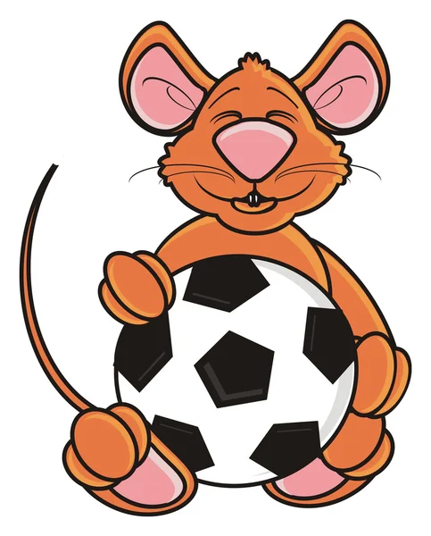 Ποντίκι κρατώντας μια μπάλα ποδοσφαίρου — Φωτογραφία Αρχείου