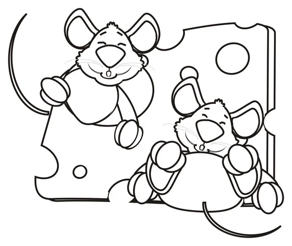 Colorear Dos ratón feliz en queso — Foto de Stock
