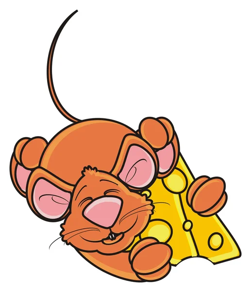 Il mouse abbraccia un pezzo di formaggio — Foto Stock