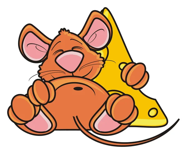 Ratón durmiendo con un trozo de queso cerca —  Fotos de Stock