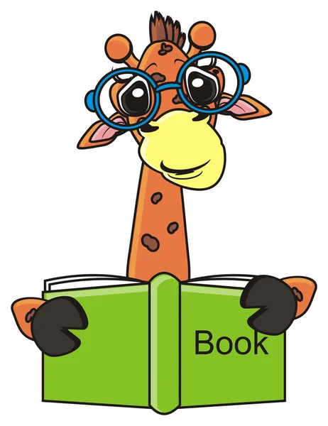 Giraffe with glasses reading a book — Stock Photo, Image