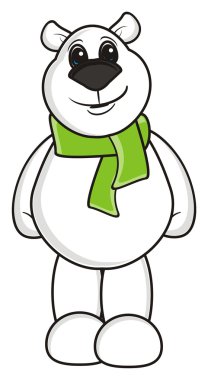 yeşil bir eşarp ile mutlu beyaz oyuncak ayı