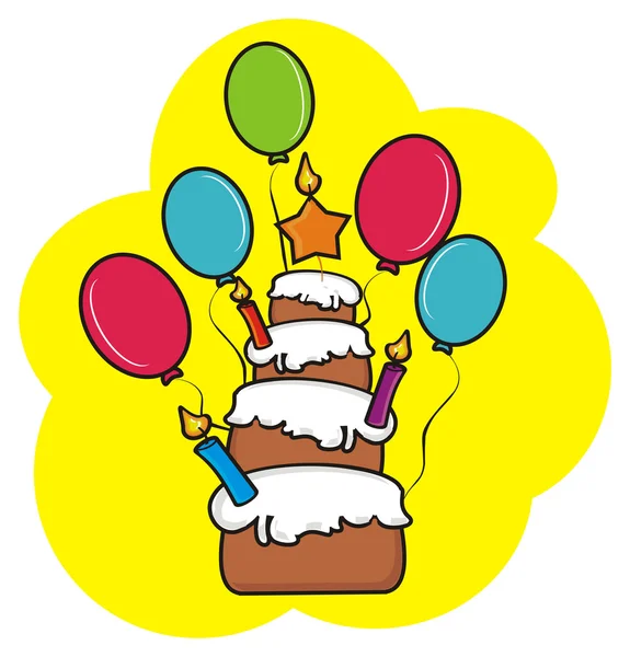 Dreistöckige Torte mit Kerzen und Luftballons — Stockfoto