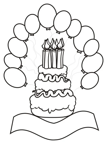 초 및 ballons와 함께 케이크 — 스톡 사진