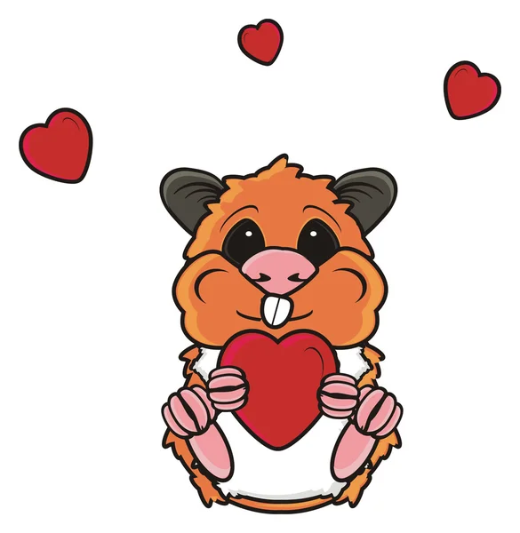 Hamster holding red heart — Stock Photo, Image