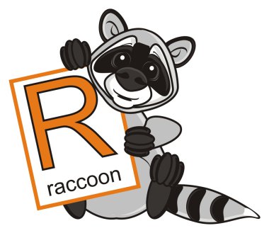 R harfi ile bir işaret tutan Rakun