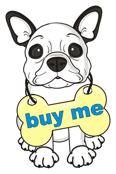 Pes se znakem a nápisem mi koupit — Stock fotografie