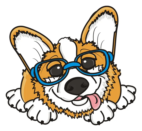 Dog in glasses showing his tongue — Stock Photo, Image