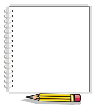 yeni temiz defter kalem ile