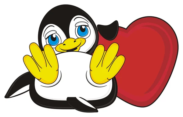 Pingvin med rött hjärta — Stockfoto