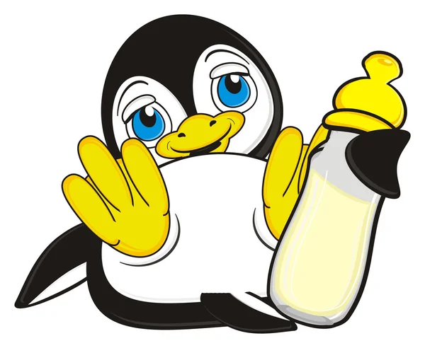 Pingvin med flaska mjölk — Stockfoto