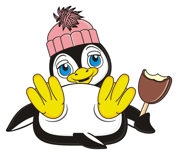 Penguin bertopi dengan es krim — Stok Foto