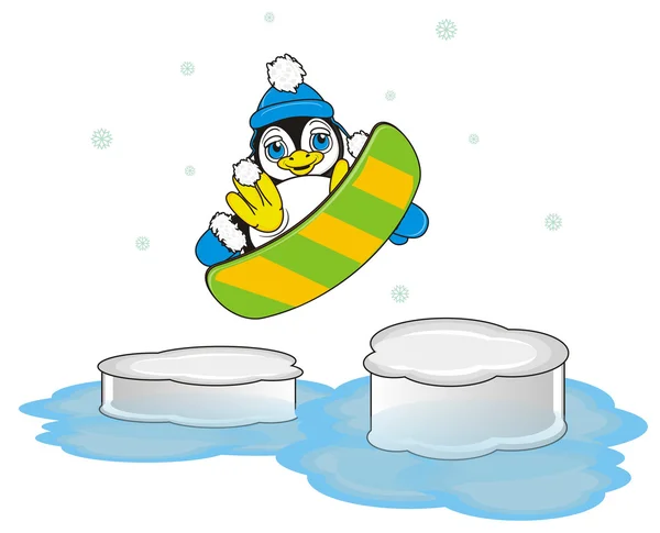 企鹅跳上滑雪板 — 图库照片