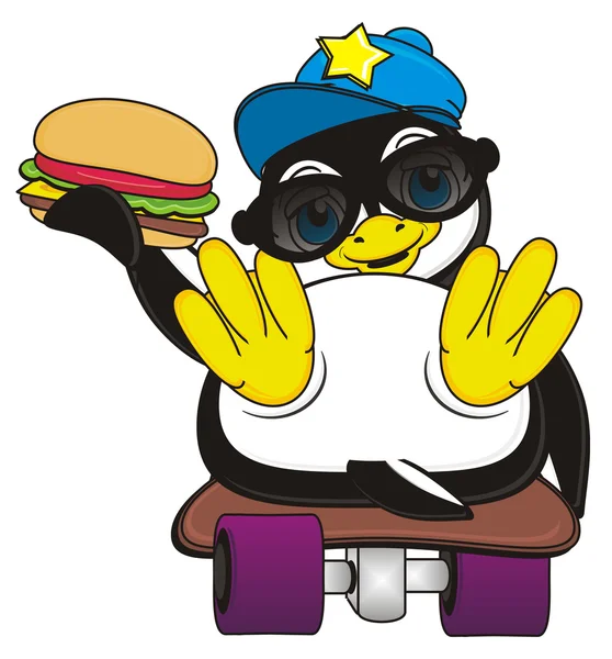 Pingwin z burger — Zdjęcie stockowe