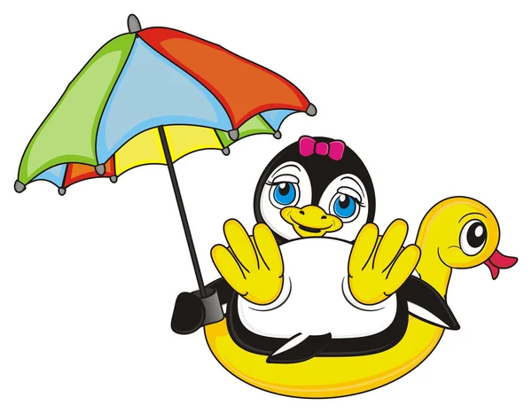 Pingouin fille tenir un parapluie coloré — Photo