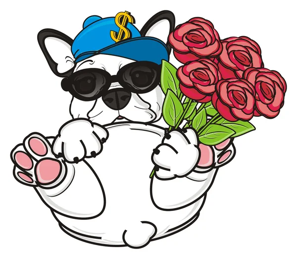 Bulldog francês com flores — Fotografia de Stock