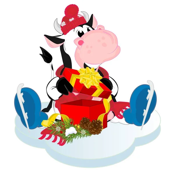 有圣诞节标志的滑稽肥大的冬季奶牛 — 图库照片