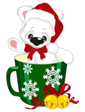 Beyaz Noel ayısı yeşil kupada