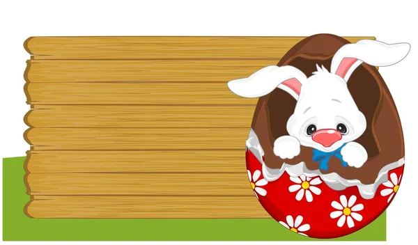 Conejito Pascua Huevo Chocolate Pancarta Madera Limpia — Foto de Stock